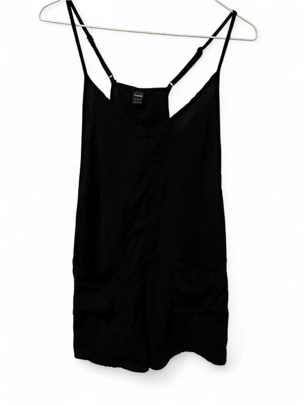 SHEIN Black Sleeveless V-Neck Romper with Pockets